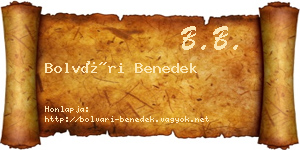 Bolvári Benedek névjegykártya